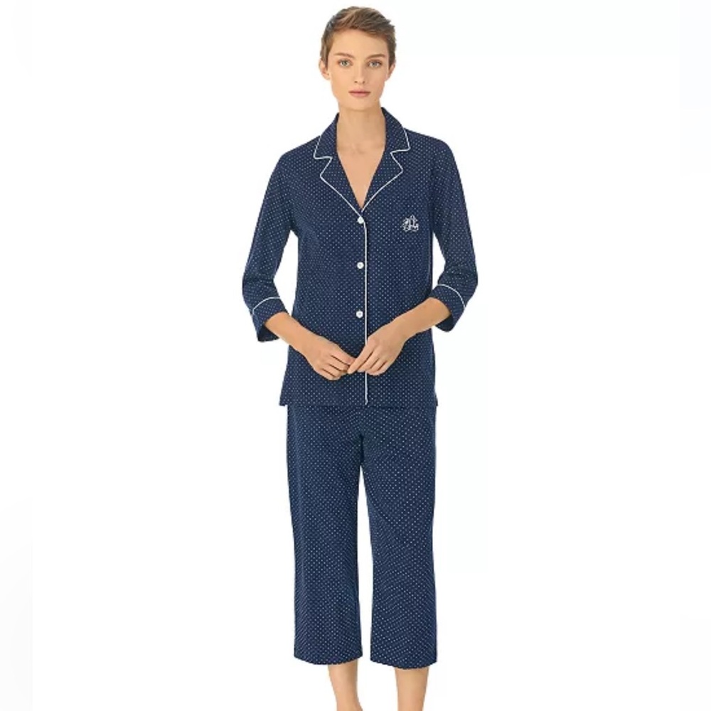 Lauren Ralph Lauren Navy Polka Dot Pajama Set